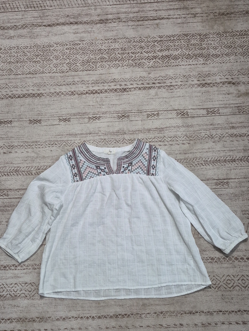 Embroidered White Peasant Blouse with Multicolor Yoke